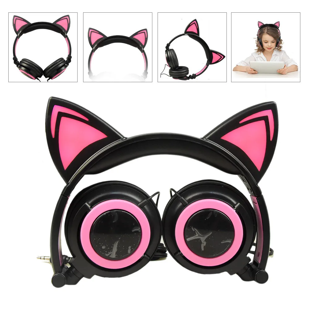 

Foldable super cute cat ear LED music light fashion popular lossless sound quality headphones for laptop MP3 #Zer