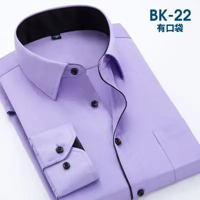 Мужская рубашка с длинным рукавом,, плюс размер, 4XL, высокое качество, одноцветная рубашка, hombre, повседневная, приталенная, деловые рубашки, Мужская сорочка, Homme - Цвет: BK22