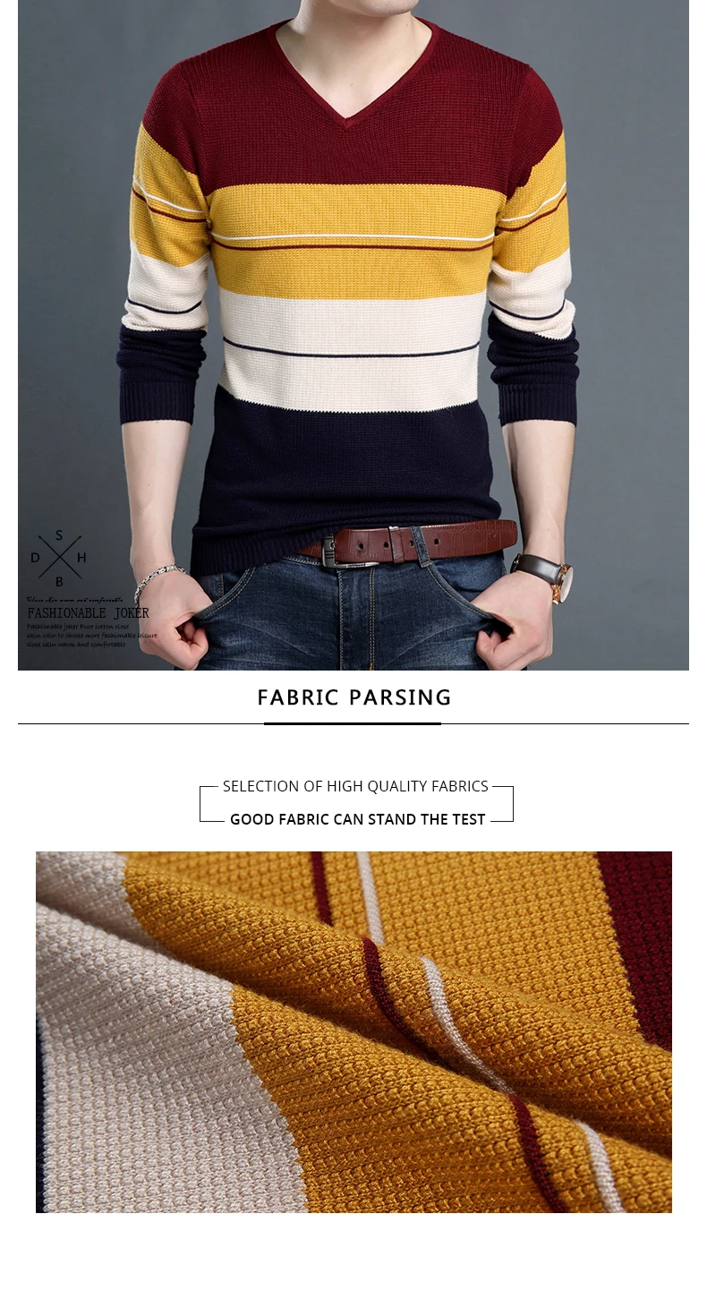 Новинка 2019 года осень модный бренд свитер для мужчин s пуловер V образным вырезом Slim Fit вязаные Джемперы полосатый корейский стиль повсе