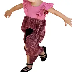 Для маленьких девочек Мода Кружевное платье без рукавов Обувь для девочек принцессы нарядное пляжное платье Лето Нерегулярные Твердые