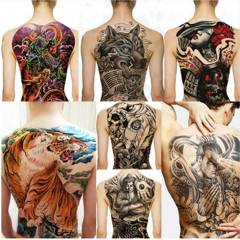 323 21 De Réductiongrand Grand Dos Entier Poitrine Tatouage Grand Tatouage Autocollants Poisson Loup Tigre Dragon étanche Temporaire Flash