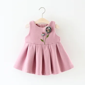 

2017 baby infant dress girls fall winter cute flower princess woolen dress kids girl party new year dresses clothing