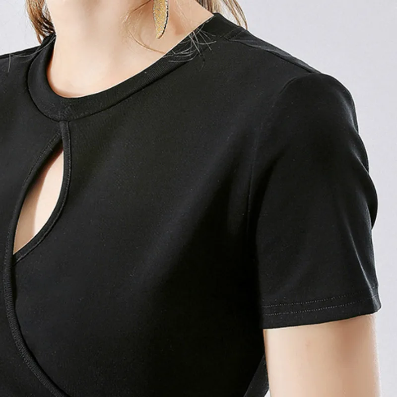 Neploe Hollow Out Women T Shirts Summer New O-Neck Short Sleeve Tees Sexy Solid Ladies Tops 45658