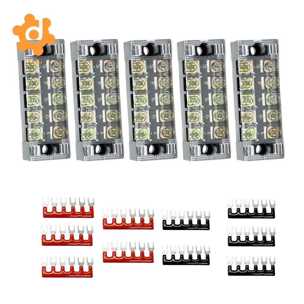 5 Pieces 600V 15A 5 Positions Barrier Strips Dual Row Screw Terminal Blocks