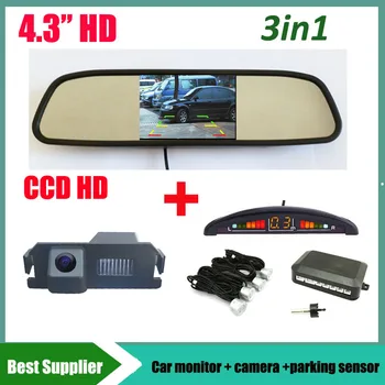

3in1 parking 4 sensor + CCD HD car rear view parking reverse camera for HYUNDAI I30 Genesis Coupe for KIA Soul + car monitor