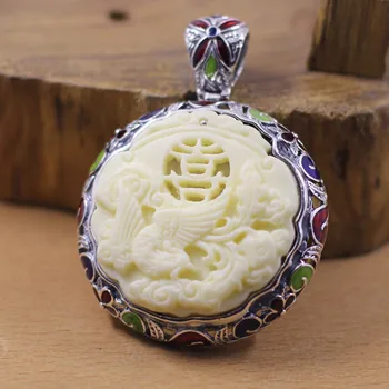 

925 silver Cloisonne Pendant lady carving exquisite resin