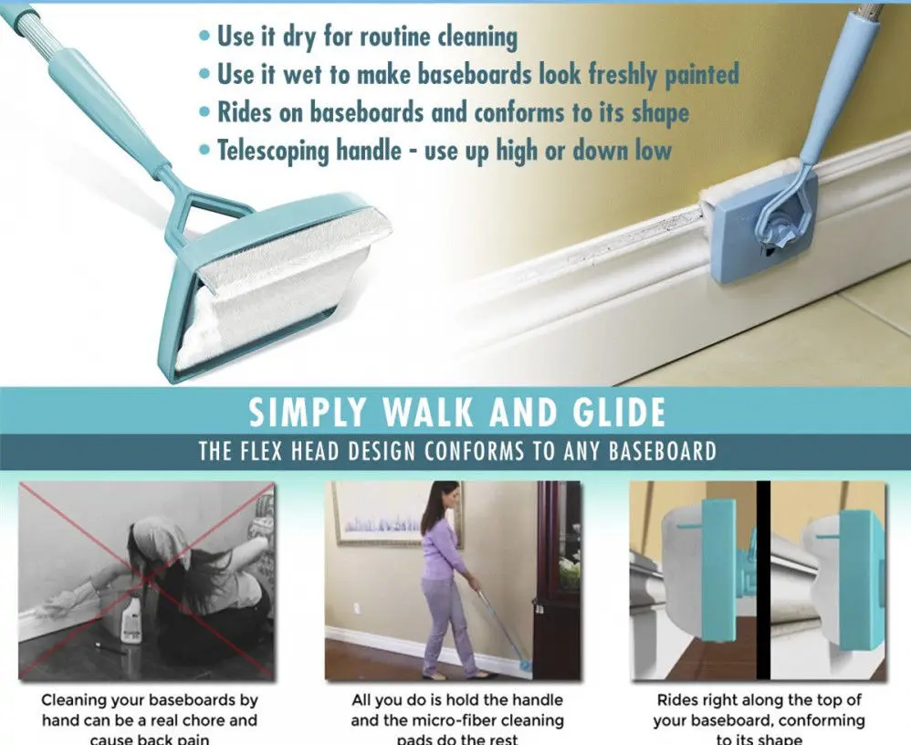 

Newest Arrivals Buddy Baseboard Buddy Simply Walk And Glide Extendable Microfiber Home Kitchen Multi-Use Clean Duster Tool