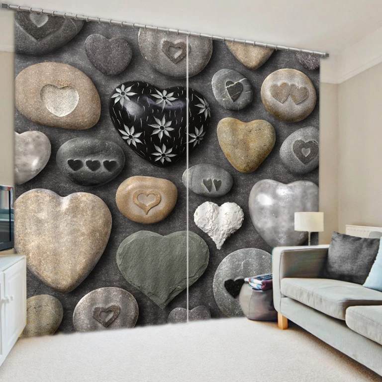 Realism cartoon stone photo print fabric black silk blackout curtains Digital 3d