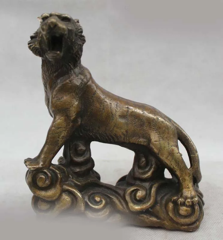 

7" Lucky China Chinese Dynasty Palace Pure Bronze Up Hill Zodiac Tiger Statue