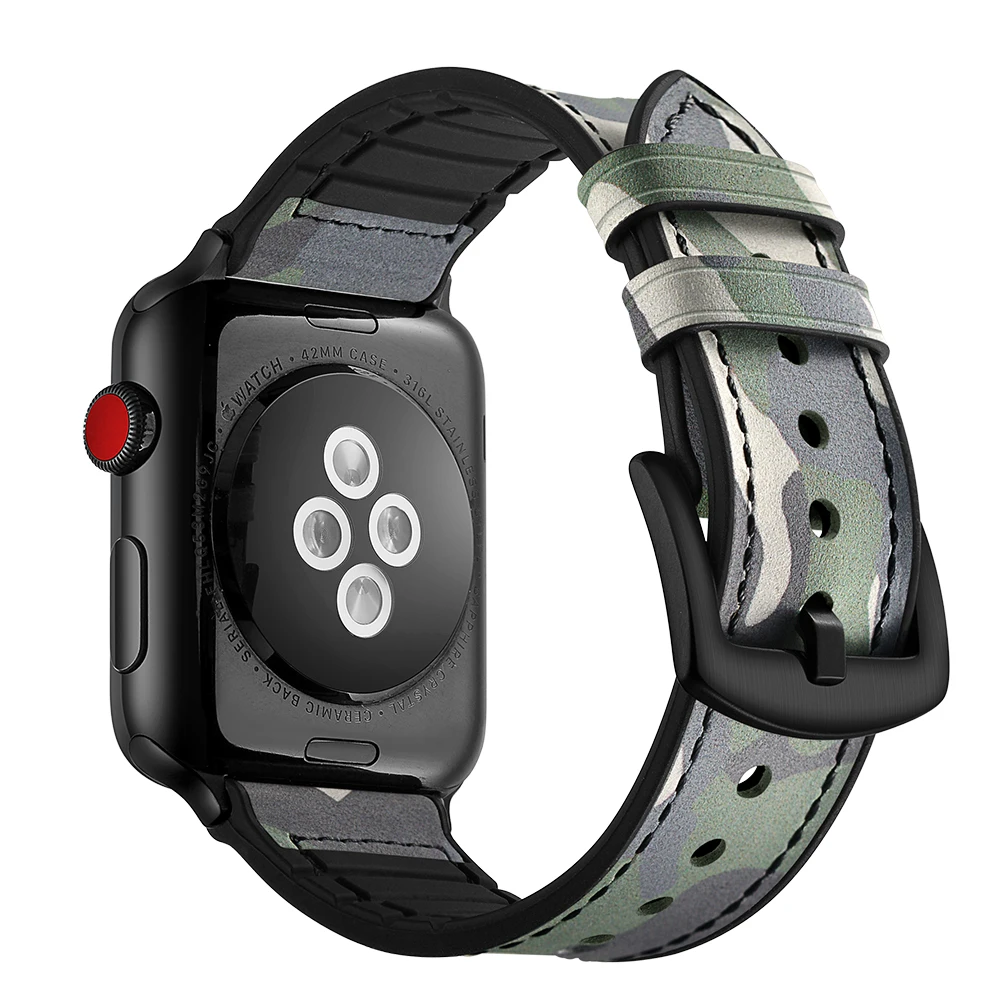 Ремешок для Apple watch 5 4 3 2 1 ремешок 44 мм 40 мм iwatch 42 мм 38 мм кожаный силиконовый Камуфляжный браслет аксессуары для часов