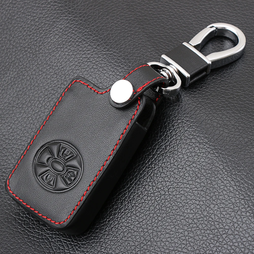 

Black Leather Key Case Keychain 3 Button Smart Remote Key Shell Fob For Toyota RAV4 Vitz Ractis Car Key Cover