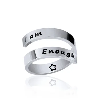 

New Inspirational Motivational Ring Adjustable Personalized Stainless Steel Rings I Am Enough Finger Ring Jewelry Strength Gifts