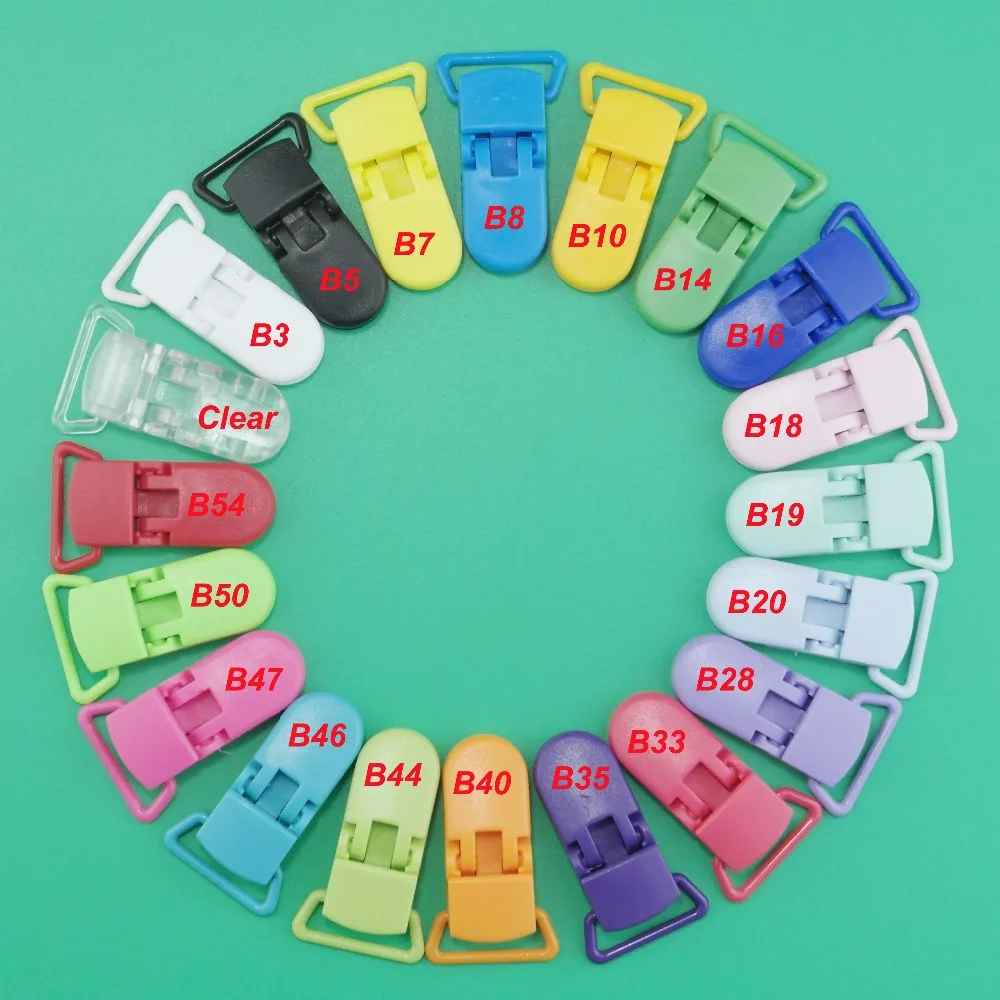 

20pcs mix 15 Colors Options SUTOYUEN Plastic Clip Plastic Pacifier Clip Suspender Clip Transparent Soother Clip For Baby 20mm