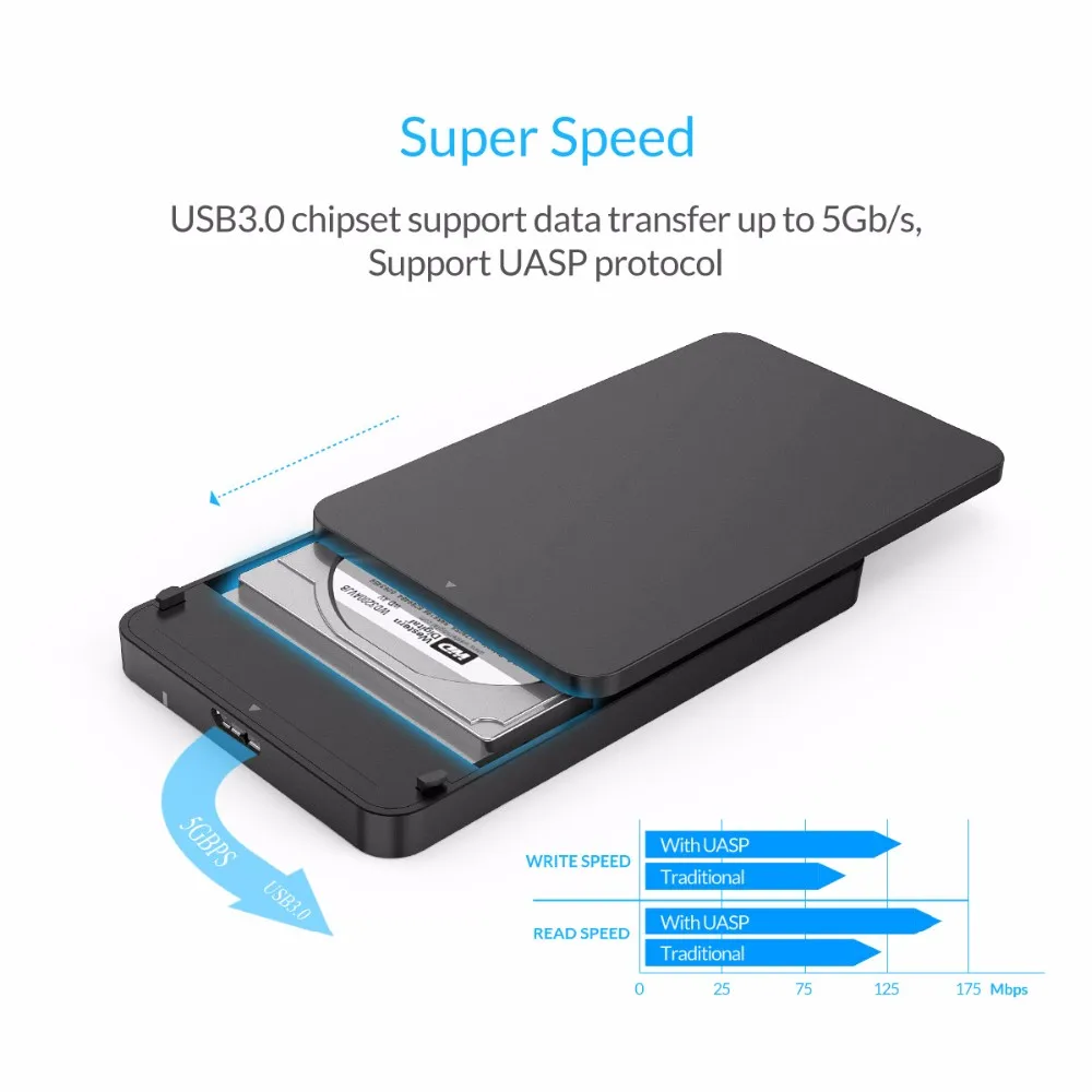 ORICO 2,5 SATA3 к USB3.0 MICROB жесткий диск коробка SSD HDD внешний корпус Чехол Поддержка 5 Гбит/с UASP инструмент бесплатно Портативный 9,5 мм