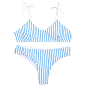 Blue Stripe Bikini Split Sexy Cute Women Girls Swimwear Beach Holiday Swimwear Bikinis Set Women Swimsuit Bathing Suit Biquini