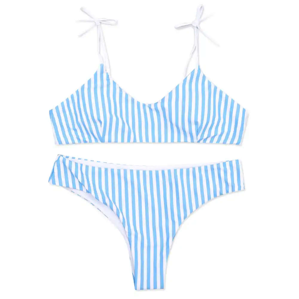 Blue Stripe Bikini Split Sexy Cute Women Girls Swimwear Beach Holiday