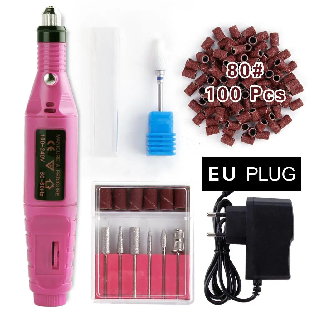 1 Набор мощный профессиональный Электрический Маникюрный станок Керамический Резак для ногтей набор сверл фрезы педикюрный аппарат напильник - Цвет: Pink Set 80