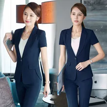 Плюс Размеры 4XL Лето г. короткий рукав Бизнес Костюмы брючные костюмы Костюмы юбочные для женщин для дам Пиджаки для женщин наряды Красота салон Наборы для ухода за кожей