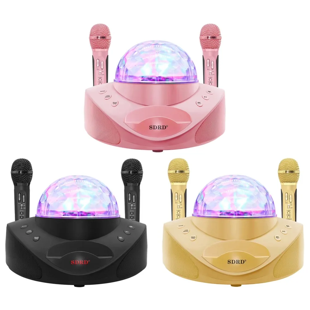 

Family Disco KTV Kits Bluetooth Karaoke Microphone Set Dual Mic Colour Lights Superpower 20W Speaker with Phone Holder