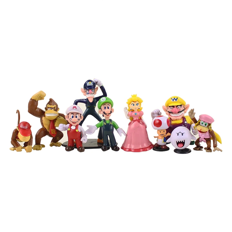 

10pcs/set Super Mario Bros figure Mario Luigi Wario Waluigi Donkey kong Toad Peach Mushroom Boo Action Figures PVC Model Toy