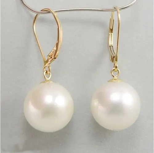 NATURAL WHITE ROUND 10-11 MM AUSTRALIAN SOUTH SEA PEARL EARRINGS 14K/20