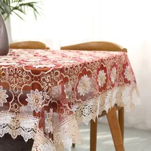 Прозрачная скатерть с вышивкой лотоса, Европейский стиль, Водорастворимая кружевная кромка, покрытие из пряжи, моющиеся настольные ткани для чайного стола