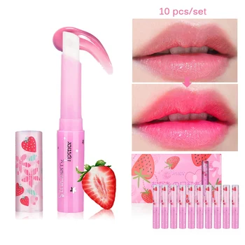 

10pcs/set Strawberry Temperature Changed Color Lipbalm Pink Color Moisturizing and moisturizing Lipsticks