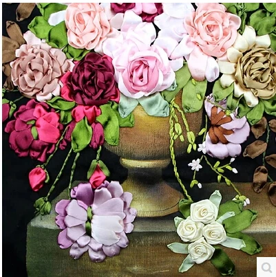 DIY needlework cross stitch kits sets handmade needlework 3D ribbon embroidery flowers patterns rose Cross-Stitching paintings cross stitch kit