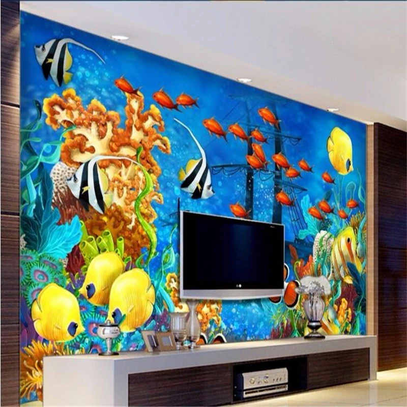 

beibehang custom mural Modern ocean world tropical fish photo 3d wall murals wallpaper for walls 3d papel de parede para quarto