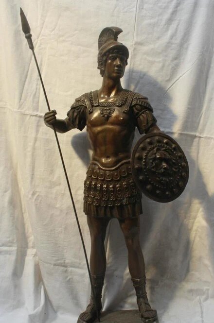 

JP S0524 34" Old China Bronze Western Rome Roman Warrior Knight Man & Sword Shield Statue