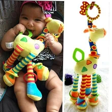 

New Plush Infant Baby Development Soft Giraffe Animal Handbells Rattles Handle Toys Hot Selling WIth Teether Baby Toy WJ0198