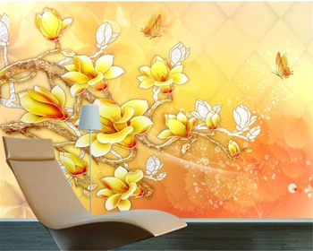 

beibehang Custom embossed magnolia mural wallpaper living room TV background photo painting wallpaper home decoration wallpaper