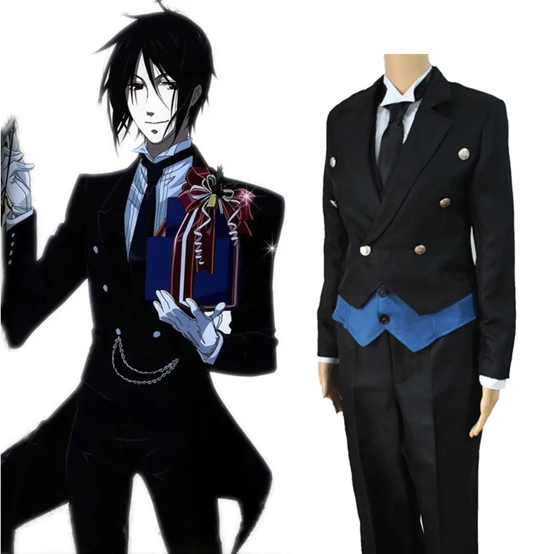

Black Butler Cosplay Anime Kuroshitsuji Sebastian Michaelis Cosplay Costume Uniforms Coat + Vest + Shirt + Pants + Tie + Gloves