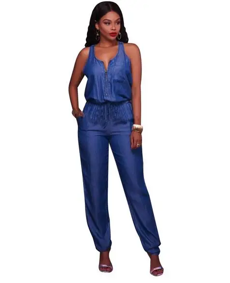 

Women Jumpsuits Long Pants Romper Denim Sleeveless Party Jumpsuits Black White Wide Leg Jumpsuit Evening Outfits DW610