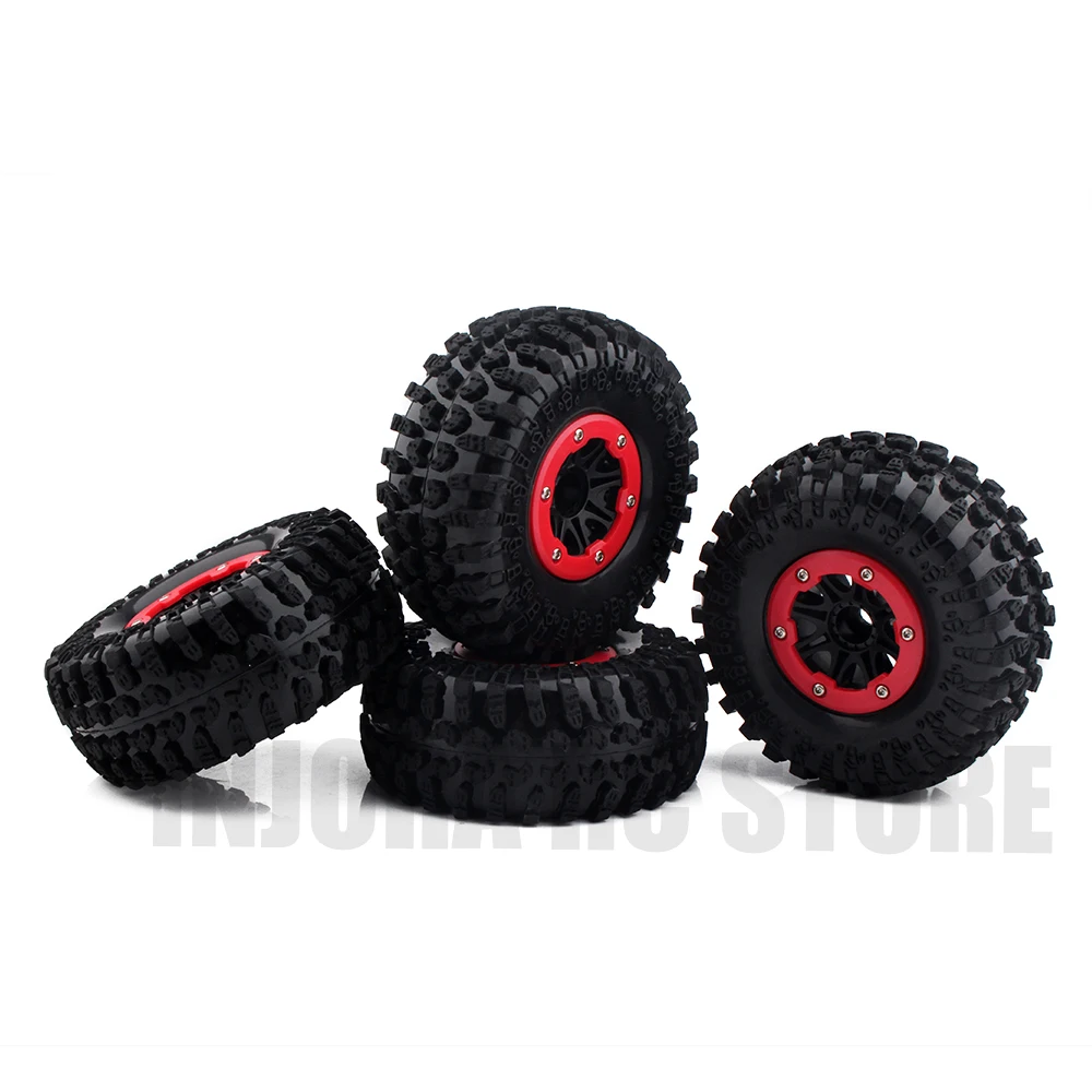 

4PCS Rubber Tires & Plastic 2.2" BEADLOCK Wheel Rim for Axial SCX10 RR10 90048 Yeti RC Rock Car