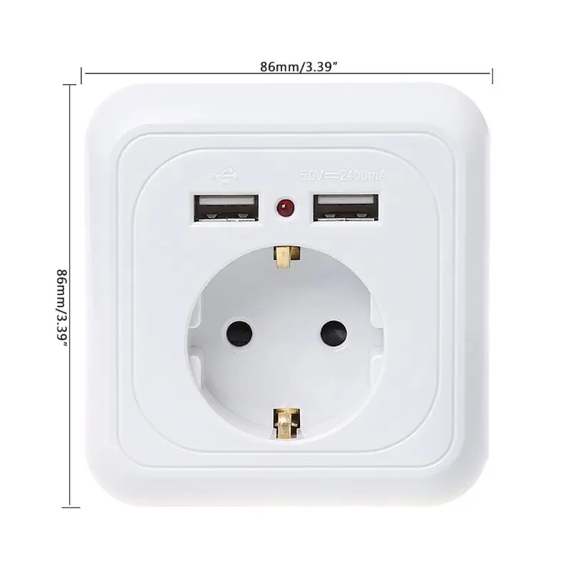 

Wall Socket Power Outlet With Dual USB Ports LED Light White Panel EU Standard
