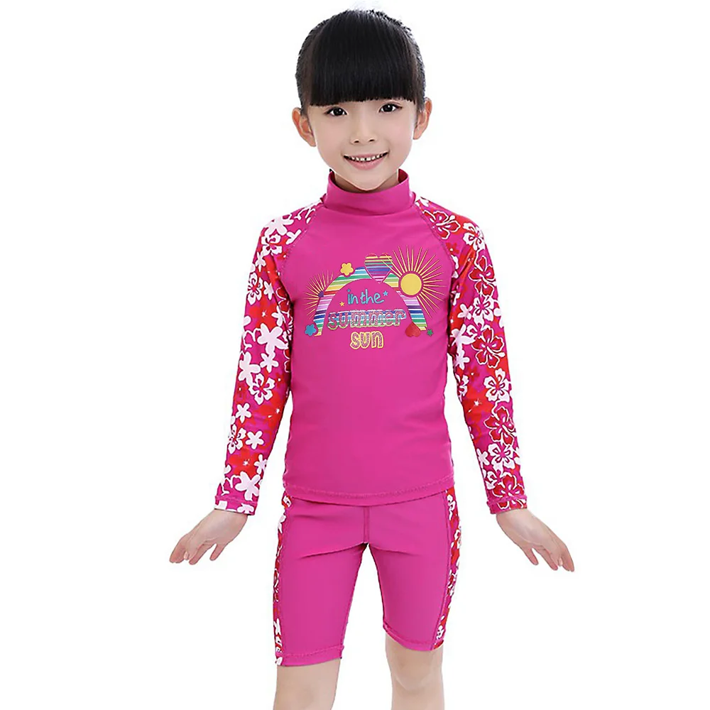 BAOHULU Girls Swimwear Kids Long Sleeves UV50+ Boys Bathing Swimming Suit (UPF50+) Children Two pieces Beach Swimsuit Girl Child new striped kids girls two pieces halter swimsuit tankinis swimwear bathing suit swimwear girls kids beach wear teenager child