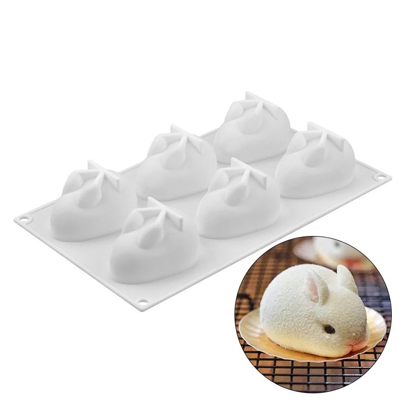 

6 Cavities Rabbit Shaped Cakes Silicone Mold Mousse Chocolate Bread Mould For Baking Cake Dessert Fondant Decorating Moulds