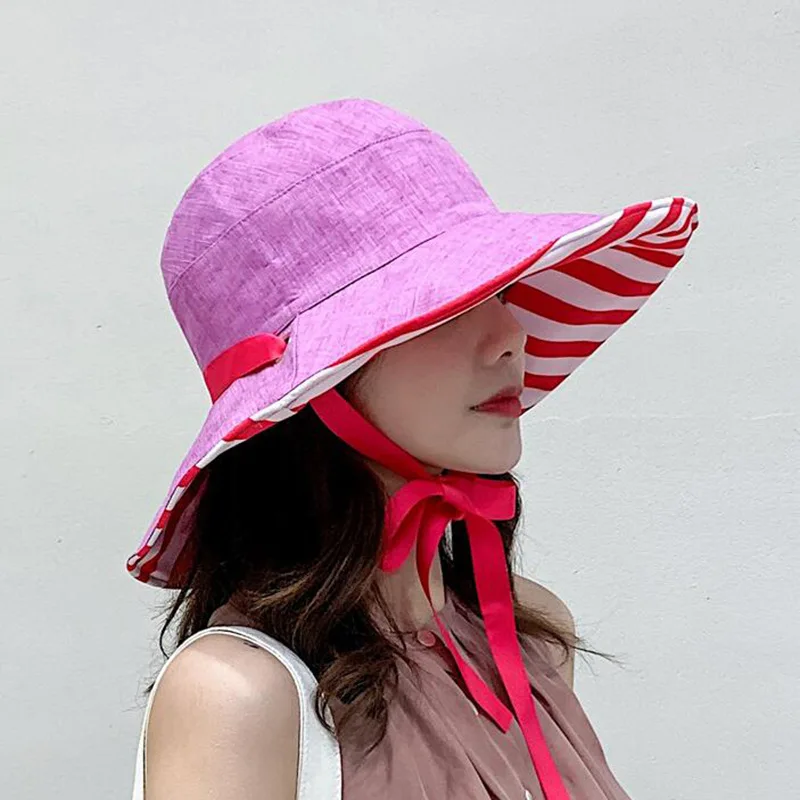 B rose red Корейский творческий полоса двухсторонняя рыбацкий Кепки для отдыха модный козырек Кепки Крышка для бочки для мужчин и женщин J1 - Цвет: B rose red