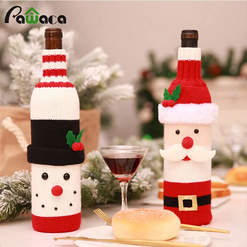 

Christmas Wine Bottle Cover Decor Set Santa Claus Snowman Bottle Cover Clothes Kitchen Home Decoration New Year Gift Bag Holder