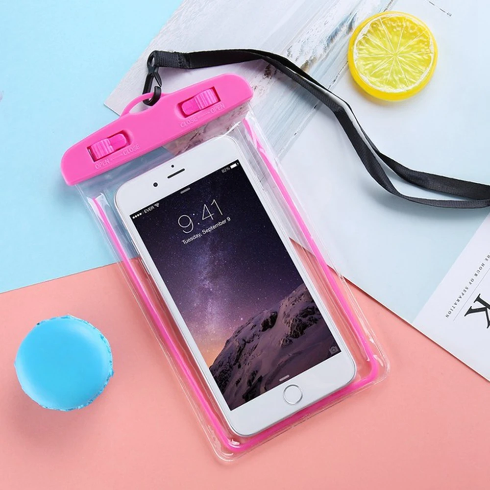 For iPhone 7 8 X Phone Bags Cases Luminous Waterproof Bag For xiaomi Mi A2 Outdoor Swimming Diving Waterproof Smartphone Case - Цвет: Pink