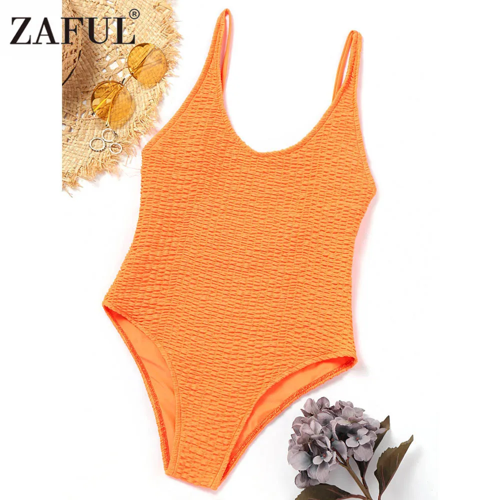 

ZAFUL High Cut Scoop Smocked Swimsuit 2018 Women Solid One Piece Swimsuit Sexy Monokini Thong Bathing Suit Bodysuit Beach Wear