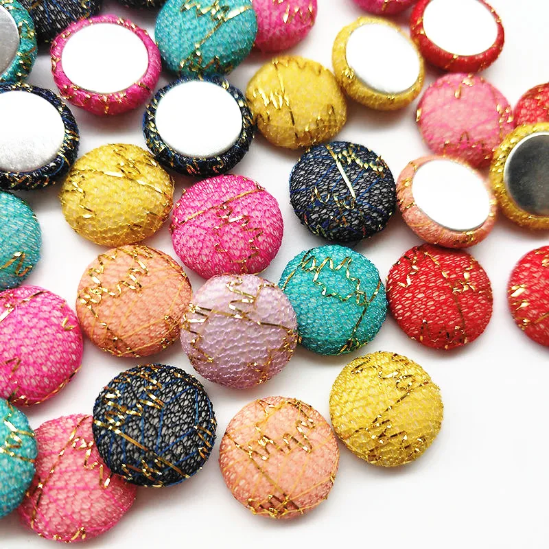 

50pcs/lot 15mm mix color Fabric Covered Button Flatback No Hole To Sew Craft Flower Center