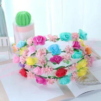 

New Flowers Headband Garland Children Girls Floral Wreath Headdress Headwear Halloween Party Favor Gift
