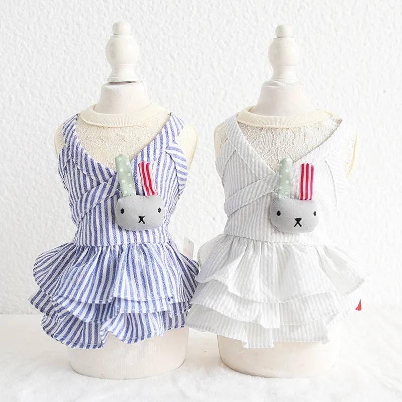 

New Style Lace Clothes Pet Dog Dress Tutu Princess Girl Dog Dresses Striped Cotton Clothing Costume Breathable Summer Skirt 2019