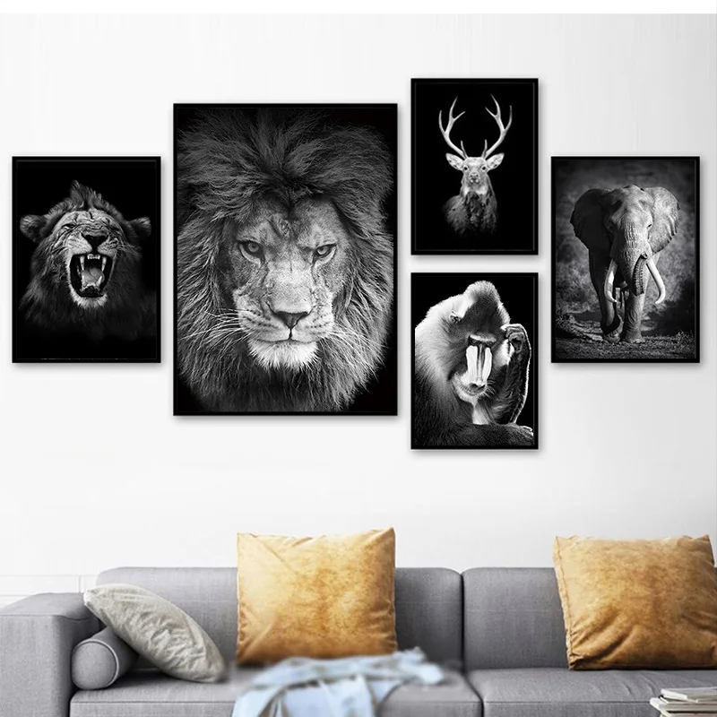 

Animal Canvas Painting Lion Elephant Deer Orangutan Posters and Prints Wall Pictures for Living Room Home Decoration No Frame