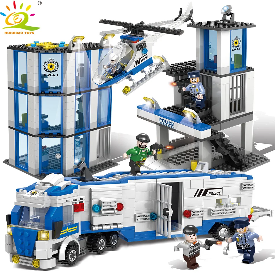 1002pcs Police Station Prison Building Blocks set Compatible legoing