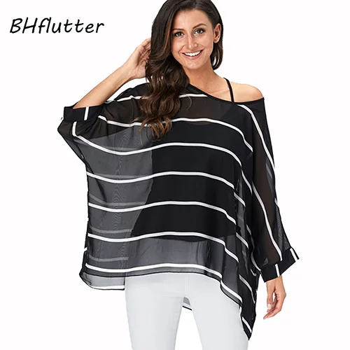 BHflutter 4XL 5XL 6XL размера плюс, женская блузка, сексуальные летние топы с открытыми плечами и леопардовым принтом, повседневные шифоновые блузки, рубашки - Цвет: picture color