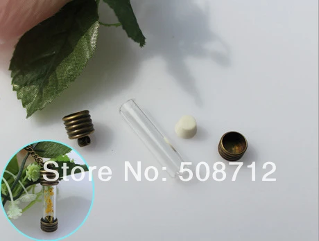 

30sets 8mm Glass Tube Bottles With 2pcs Bronze Color Metal Cap with Rubber stopper,wising bottle pendant