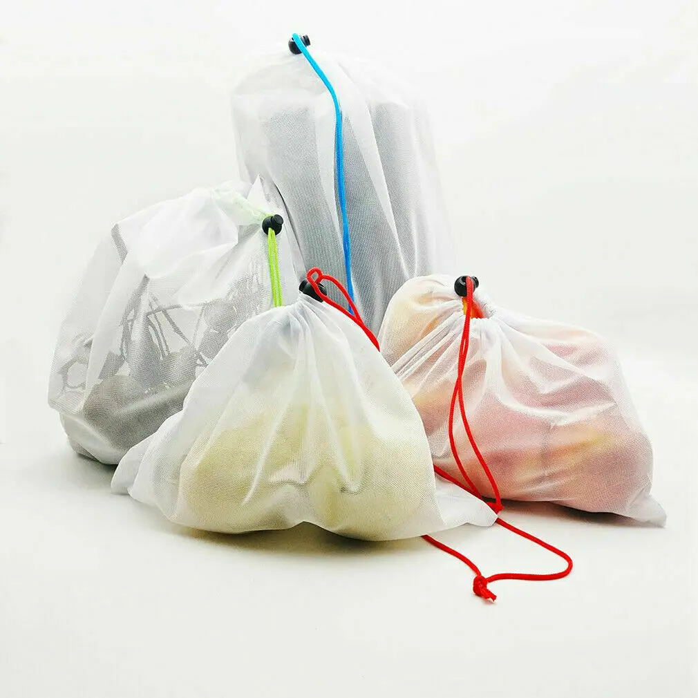 12 шт многоразовые сетчатые сумки Экологичные двойные сшитые сумки для хранения пищевых игрушек на шнурке